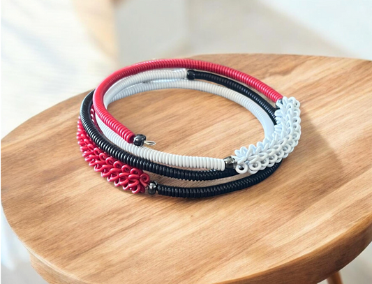 Telephone Wire Wrap Bracelet- Red Black White