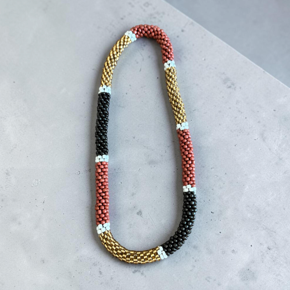 Zulu Beaded Coil Necklace-Gold Black Brown