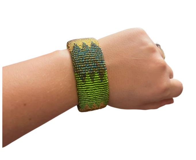 Zulu Beaded Bangle Thick- Green and Gold