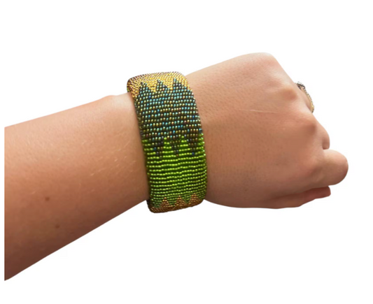 Zulu Beaded Bangle Thick- Green and Gold