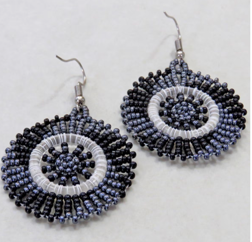 Zulu Beaded Circle Earring - Navy and Black