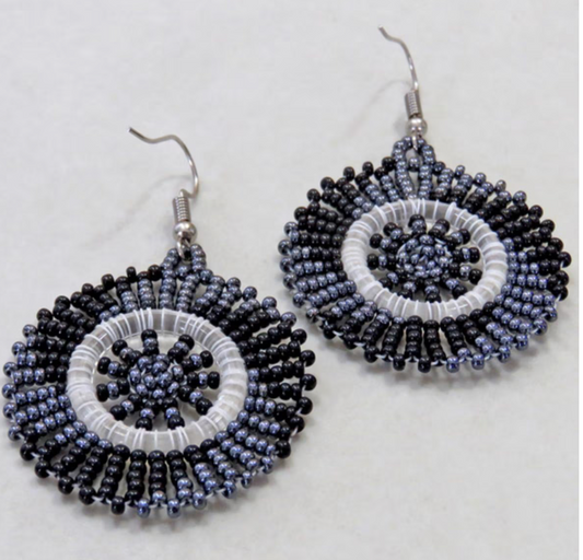 Zulu Beaded Circle Earring - Navy and Black
