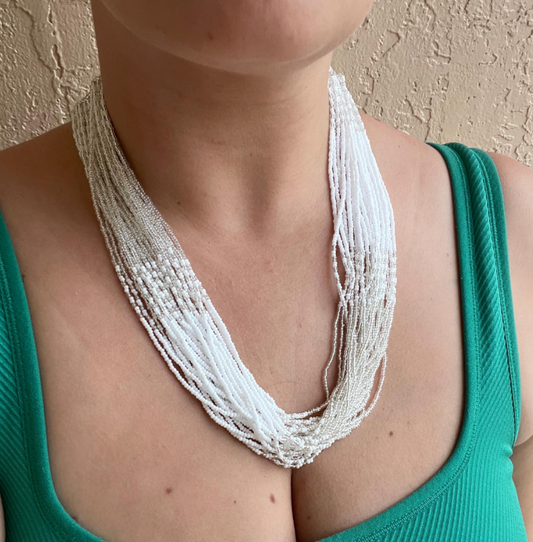 Zulu Beaded Zama Necklace- White
