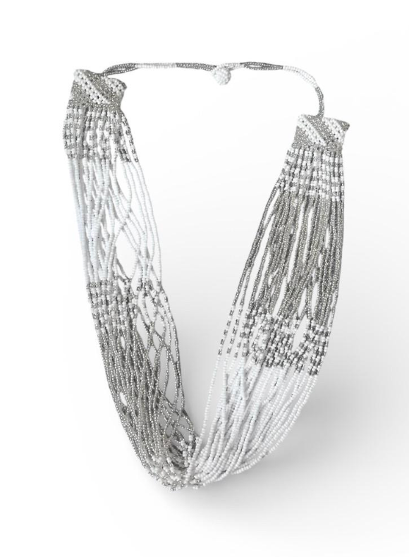 Zulu Beaded Zama Necklace- White