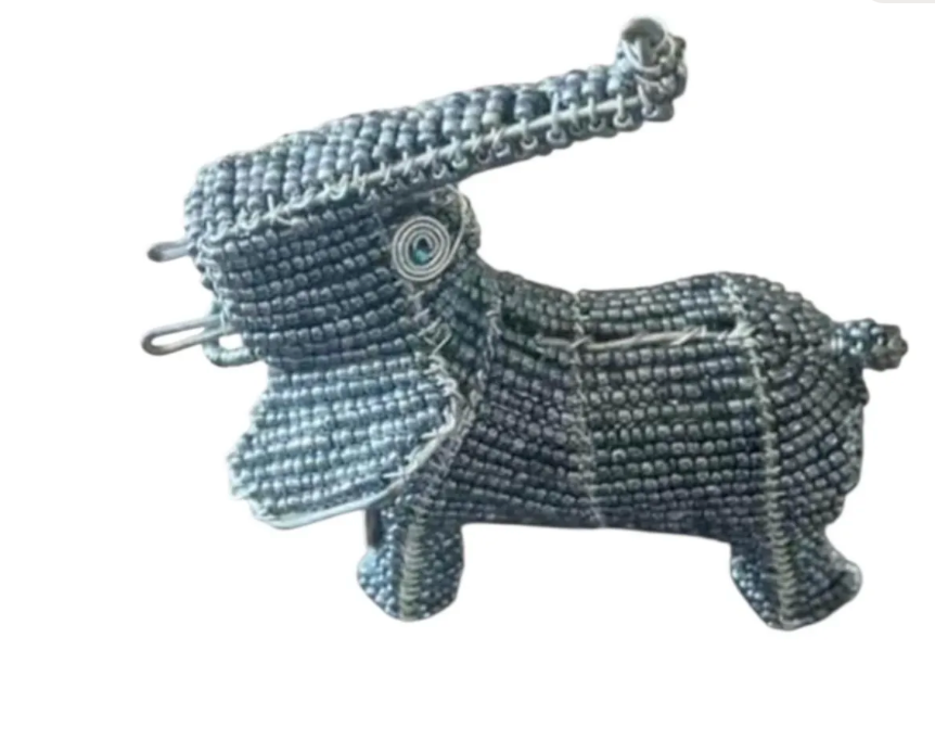 Zulu Beaded Elephant Figurine - Grey