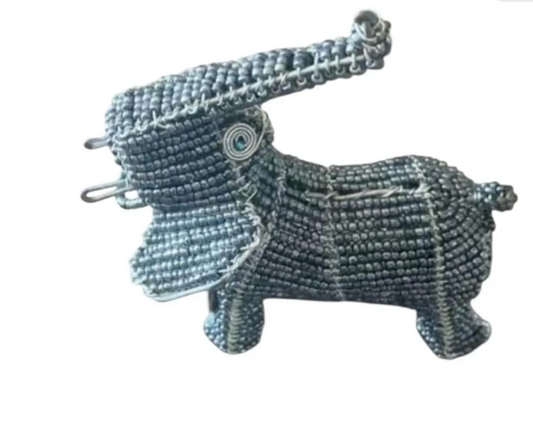 Zulu Beaded Elephant Figurine - Grey