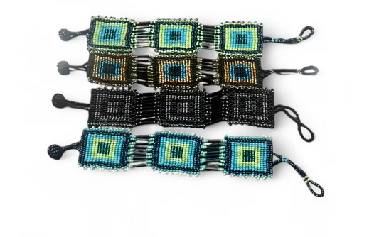 Zulu Beaded Square Bracelet-Green and Blues