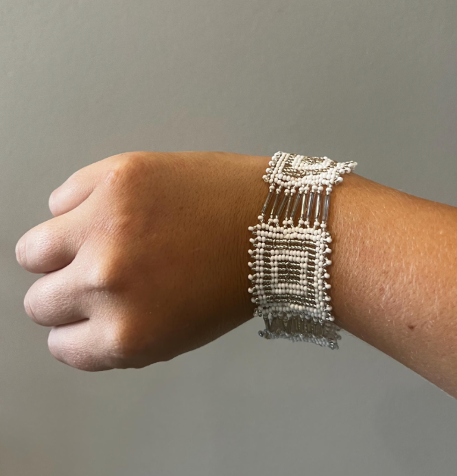Zulu Beaded Square Bracelet-Green and Blues