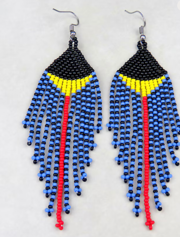 Zulu Beaded XL Fringe Earring- Modern Blues