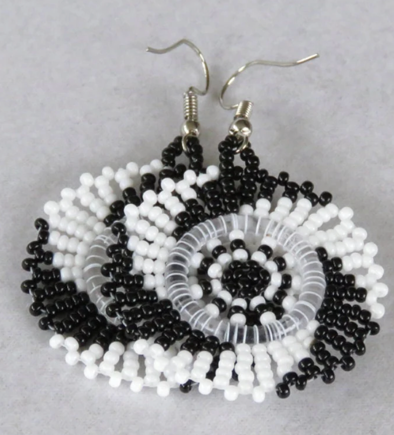 Zulu Beaded Circular Earring- Black and White