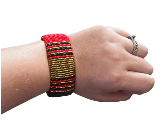 Zulu Beaded Thick Bangle- Red Black Gold