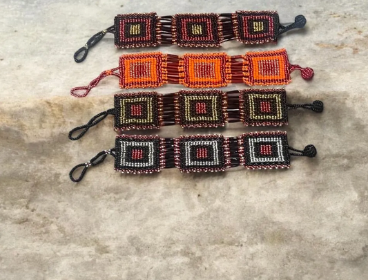 Zulu Beaded Square Bracelet- Red and Oranges