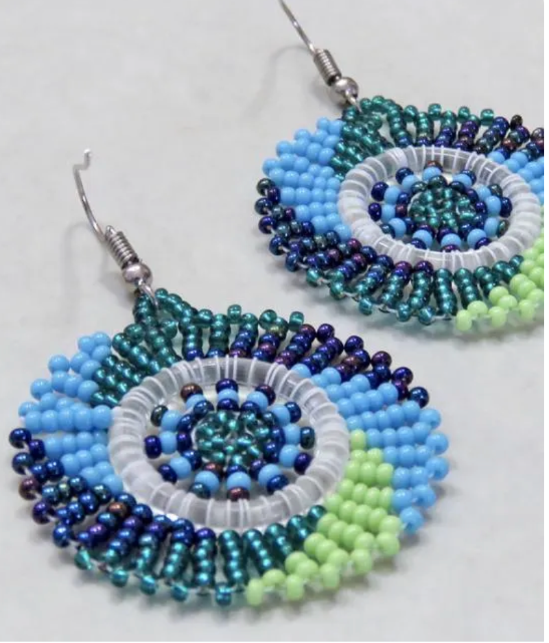 Zulu Beaded Circle Earring- Greens