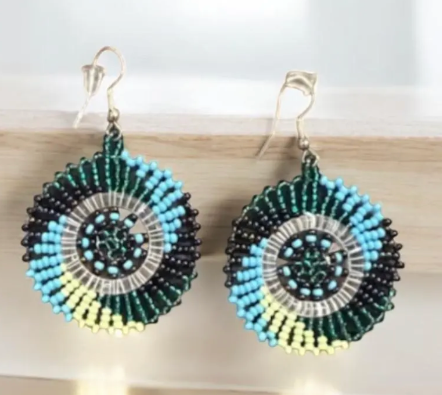 Zulu Beaded Circle Earring- Greens