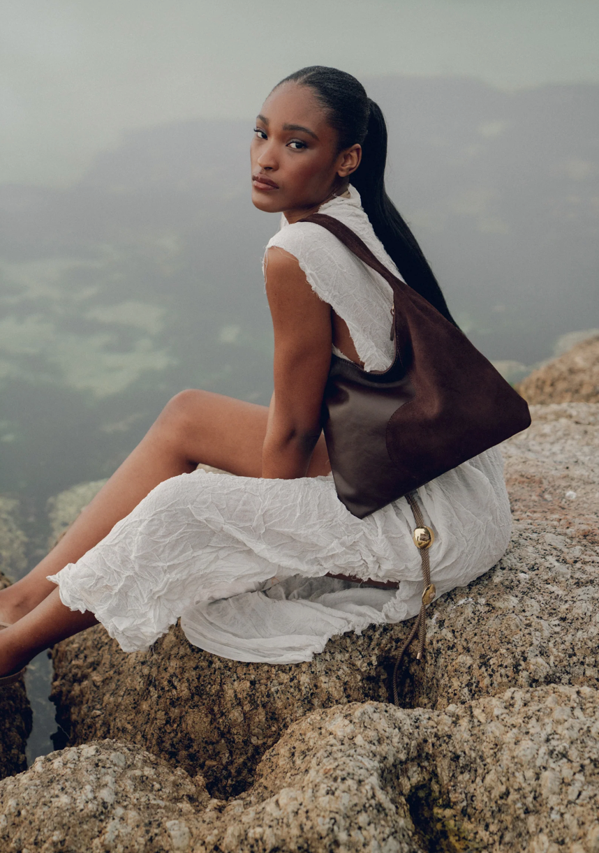Libra Shoulder Bag- Chocolate Suede