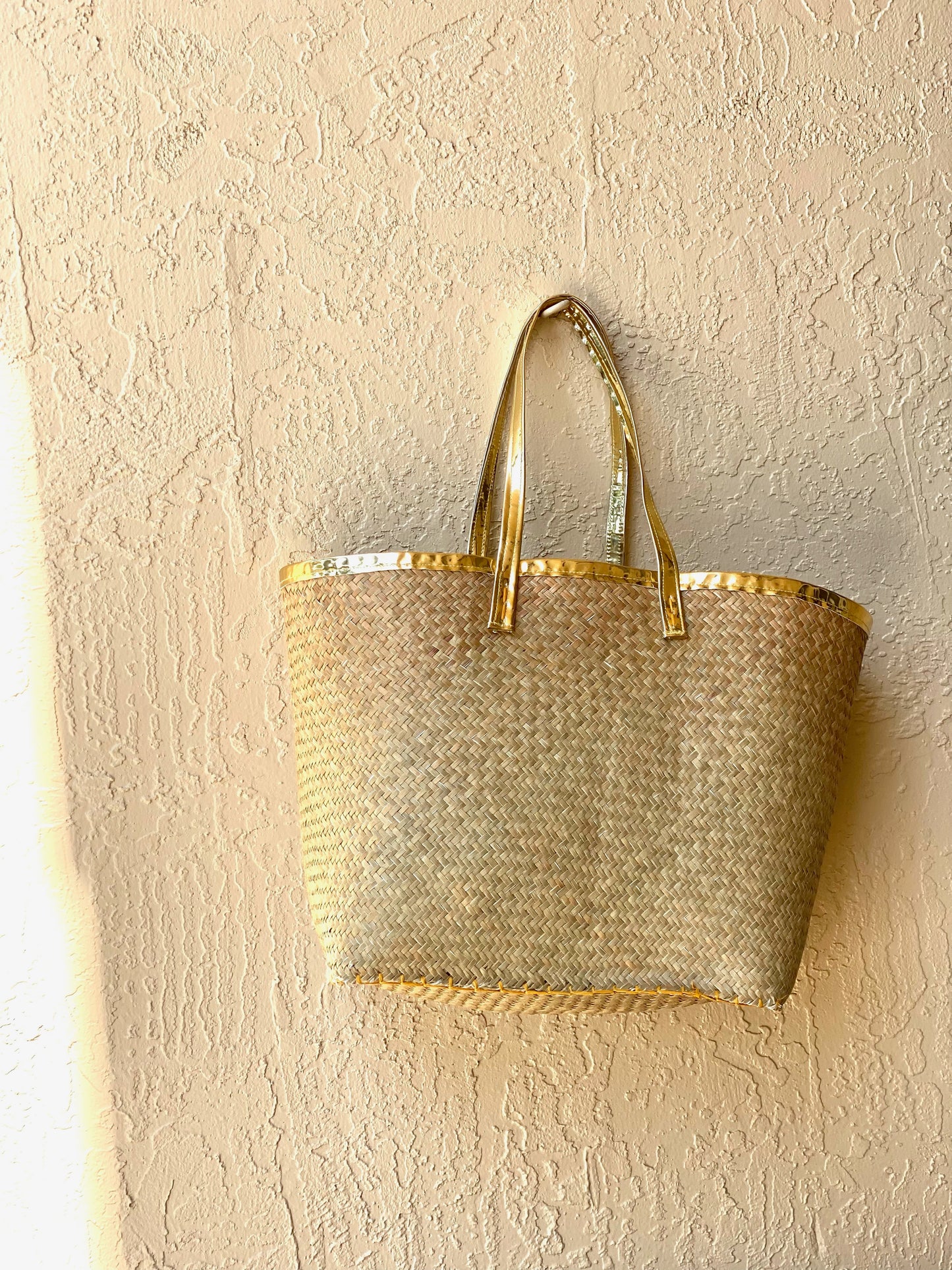 Raffia and Gold Beach Bag