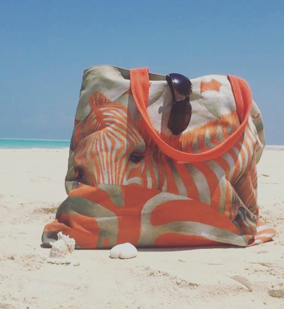 Orange Zebra Beach Bags