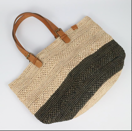 Two-Tone Raffia Tote