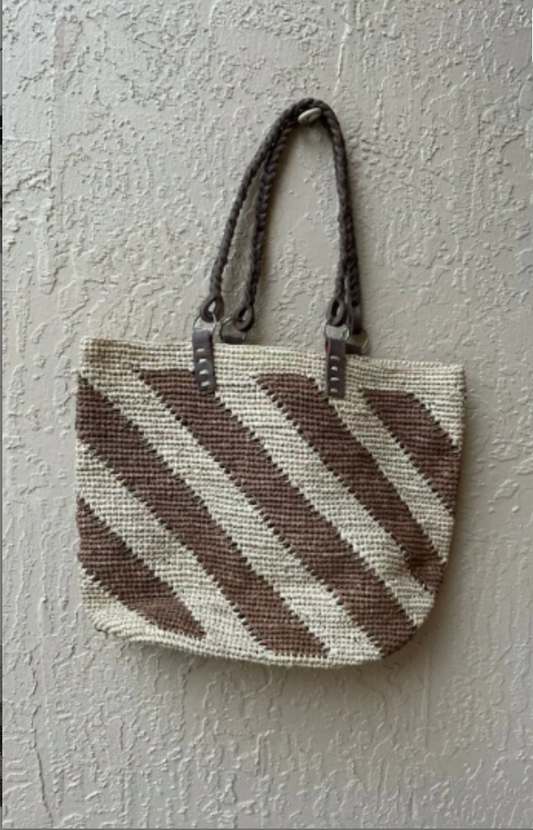 Chocolate Stripe Raffia Shopper