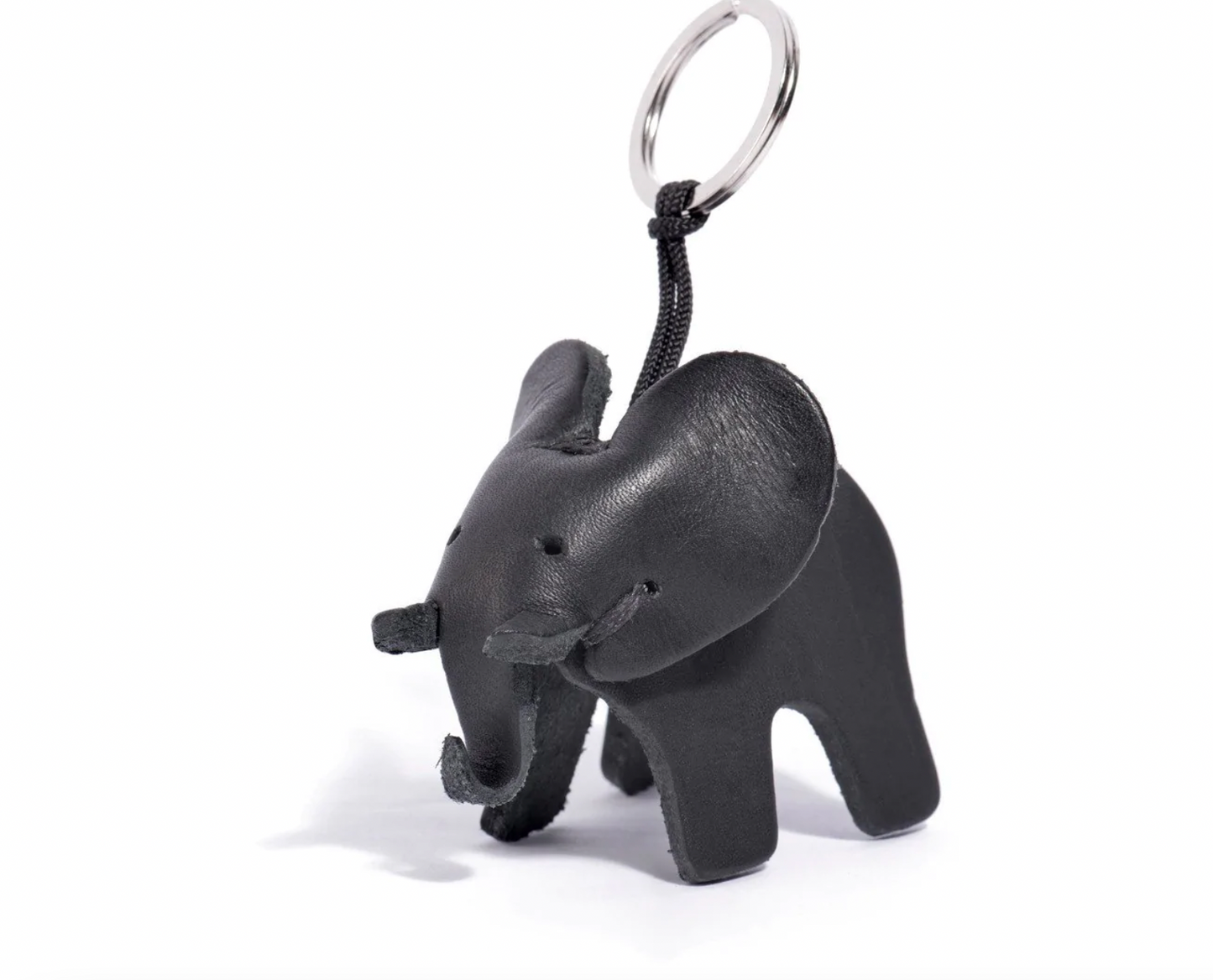 Leather Elephant Keychain- Black
