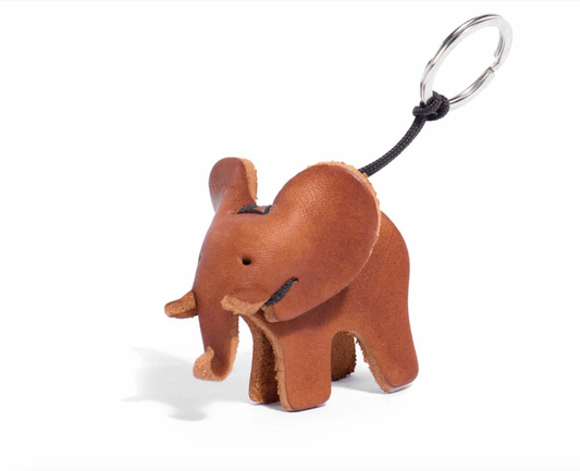 Leather Elephant Keychain-Tan