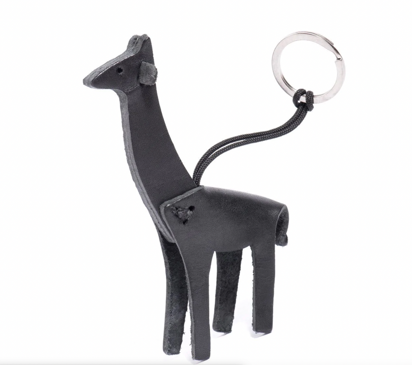 Leather Giraffe Keychain-Black