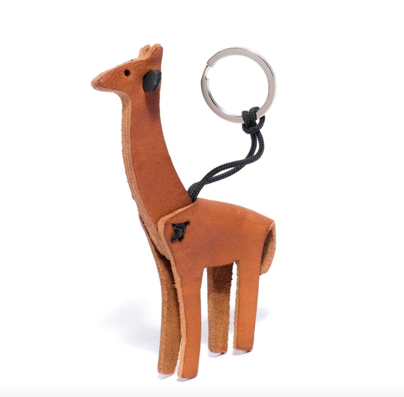 Leather Giraffe Keychain- Tan