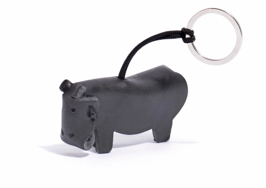 Leather Hippo Keychain-Black