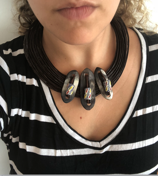 Leather and Cow Horn Necklace
